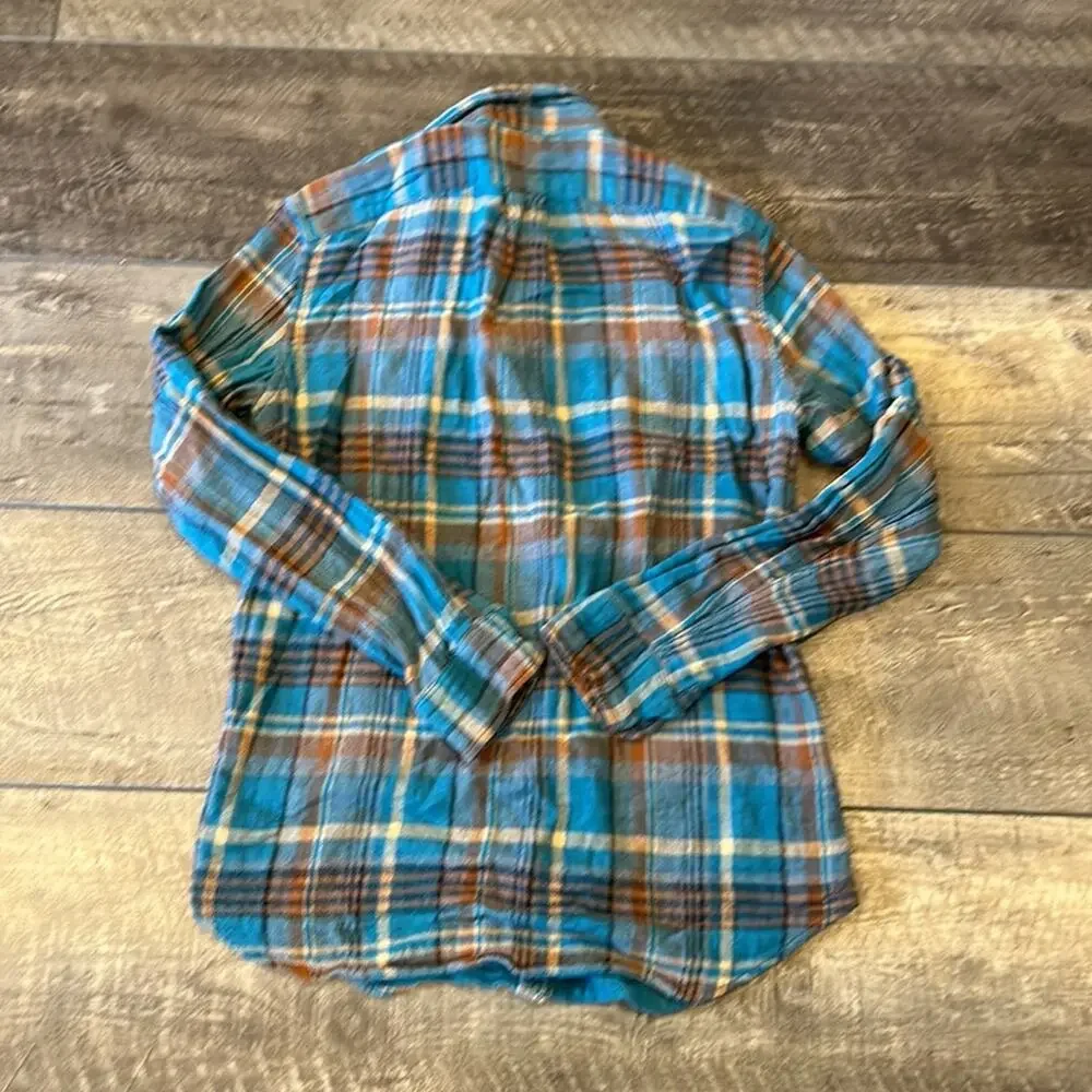 J. Crew Men's Slim Teal Brown Plaid Button Down Shirt Size M